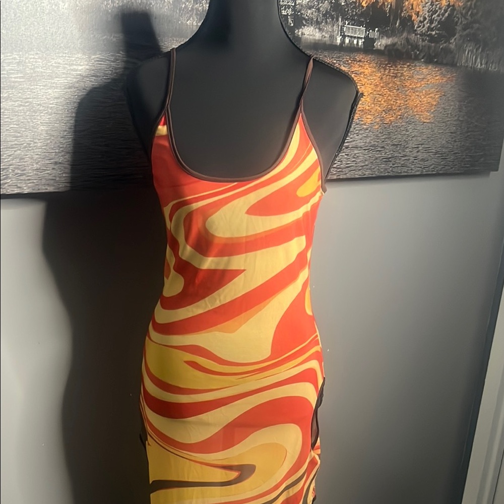 Private Label Yellow Orange Bodycon Midi Dress